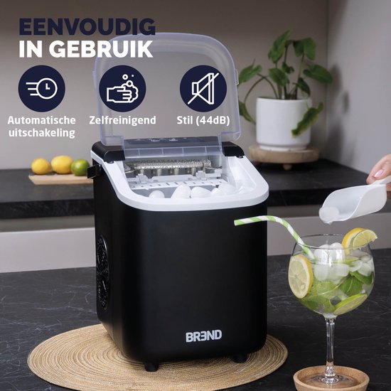 BREND BR-2213 Machine à glaçons avec cuillère et plateau d'égouttage - Grands L ou petits S glaçons - Machine à glaçons portable - 10 kg en 24 heures - Noir