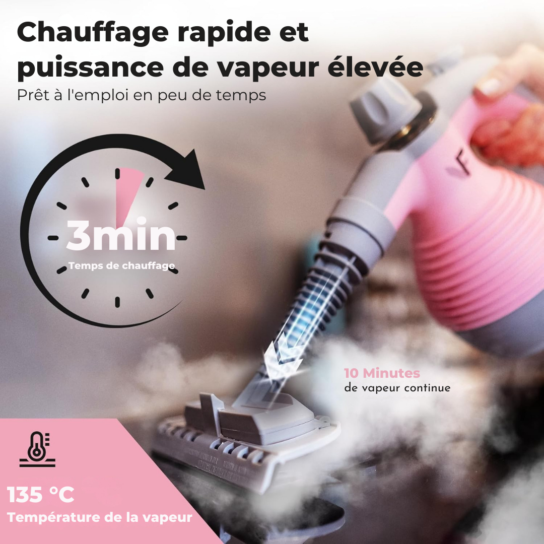 Nettoyeur vapeur à main – Réglage de la vapeur – Comprend 10 accessoires – Réservoir de 350 ml – Rose
