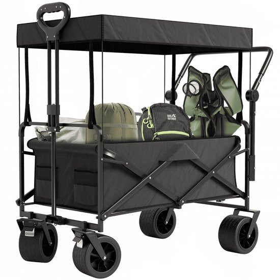 Avalo Wagon Avec Toit XL - Pliable - Jusqu'à 110KG - 97x60x105 CM - 120L - Roues 360º - Noir