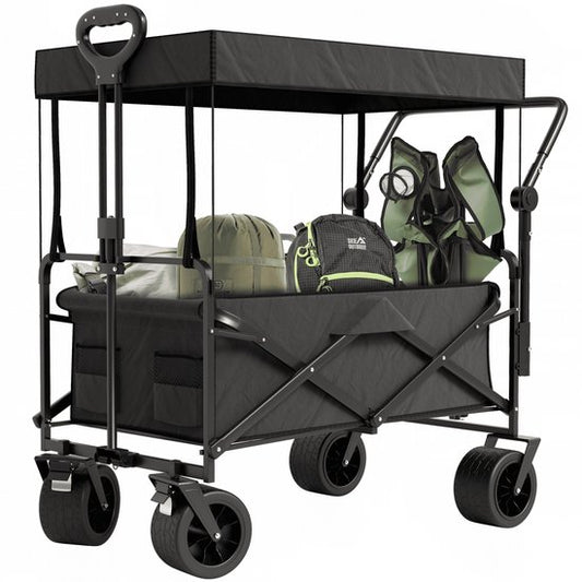 Avalo Wagon Avec Toit XL - Pliable - Jusqu'à 110KG - 97x60x105 CM - 120L - Roues 360º - Noir