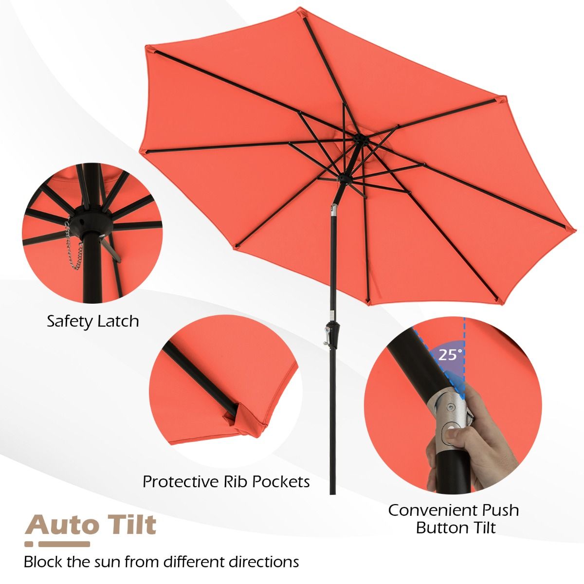 Coast 303x253 cm Parasol de Terrasse Orange - Parasol inclinable avec manivelle et 8 balanciers pour jardin, terrasse et piscine