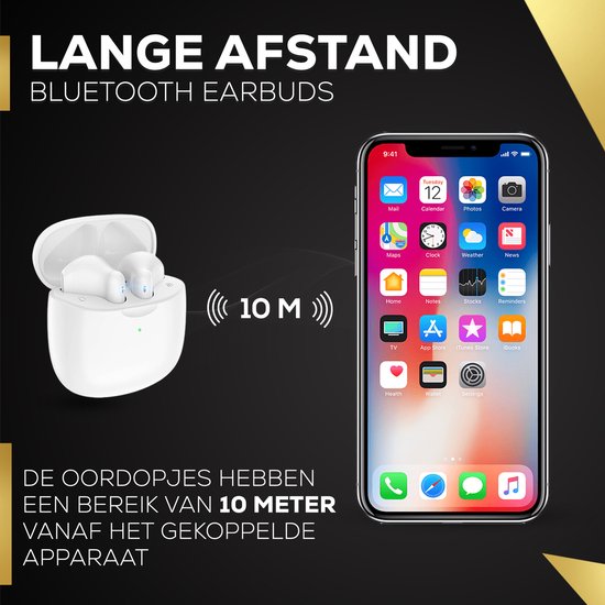 Ecouteurs sans fil Golden Sound - Ecouteurs Bluetooth - Ecouteurs sans fil - Earpods - Ecouteurs pour le sport - Convient pour Smartphone et ordinateur portable - Blanc