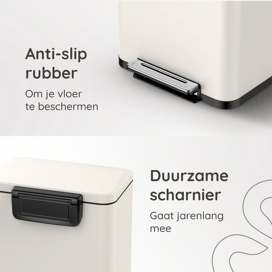 Deleca Poubelle Prestige - 50 Litres - Large - Acier inoxydable Poubelle / Corbeille à papier / Poubelle à pédale - Avec pédale et fermeture lente - Blanc crème