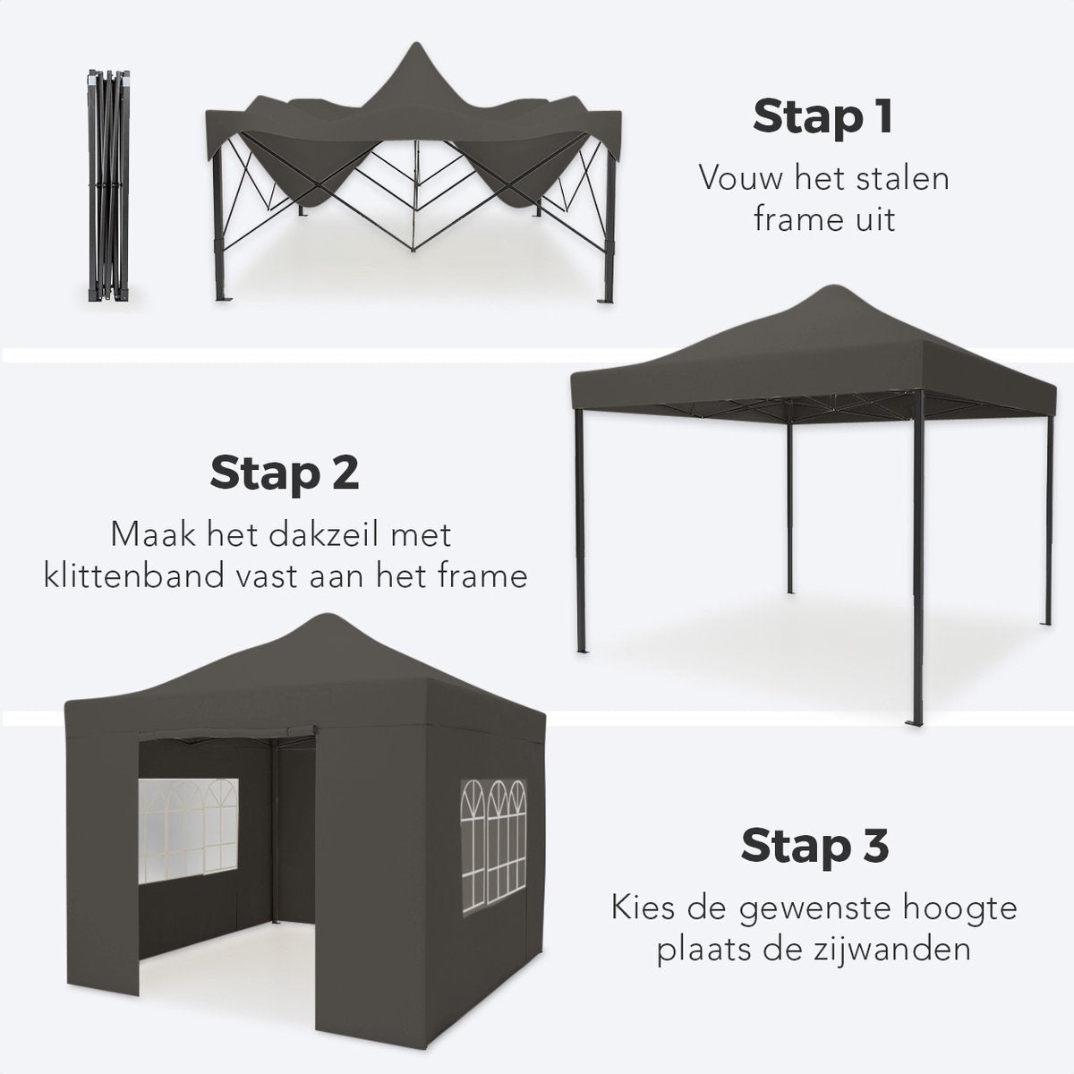 Chapiteau de jardin LifeGoods - 3x6 m - Pliable - Etanche - Parois - Sac de transport à roulettes - Anthracite
