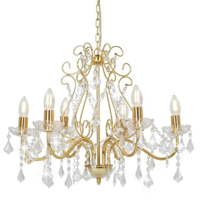 Lustre rond en cristal vidaXL, doré - 6 ampoules E14 - Ø 60 x H 44 cm