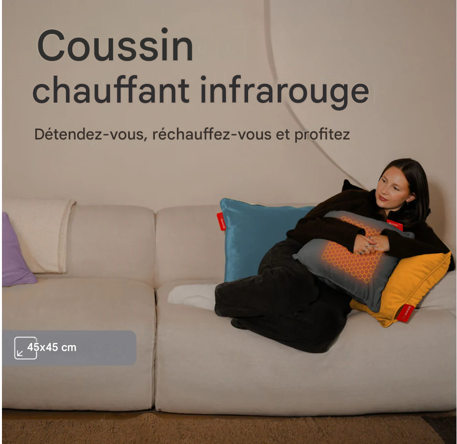 AURONIC AU3543 - Oreiller chauffant en tricot - 45x60 cm - Gris - Rechargeable et sans fil - Infrarouge - Oreiller chauffant extra large