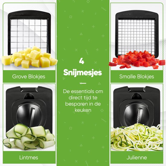 Mandoline Stosh - Coupe-légumes - Coupe-oignons - Coupe-spirale - 4 pièces - Noir - Sans BPA