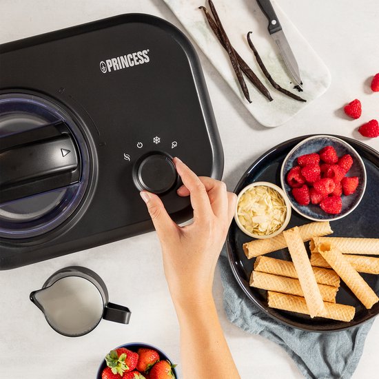 Princess 282608 - Machine à glace à compresseur - Avec compartiment de congélation intégré - 1 litre - Noir/Gris