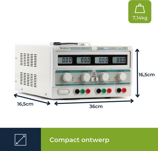 Velleman Alimentation de laboratoire, réglable, 2 x 0-30 VDC/0-3 A, + 5 VDC fixe/3 A, limitation de courant, protection contre les courts-circuits, 4 écrans LCD, gris