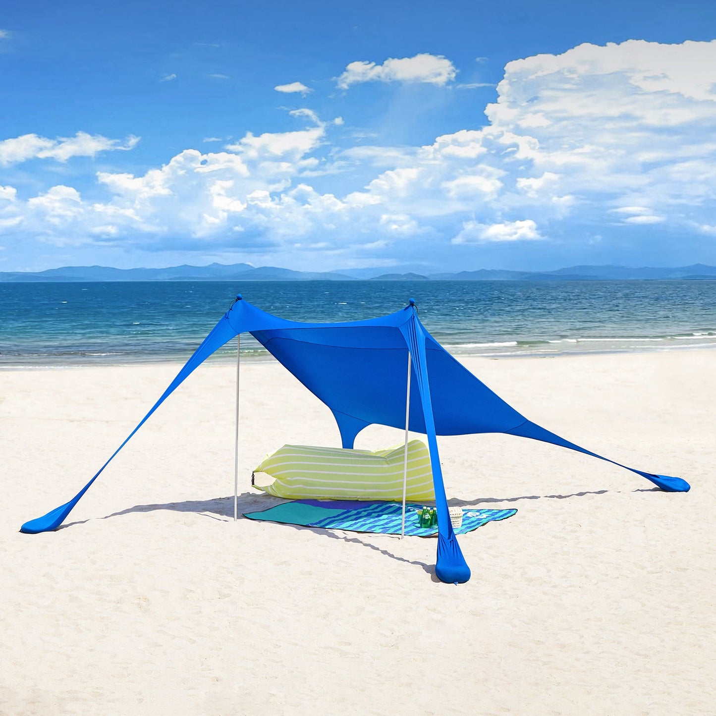 SoBuy OZT01-DB Maison de plage 300x300x200 cm, bleu royal, lycra/polyester, tente de plage portable avec poteaux et sac de transport