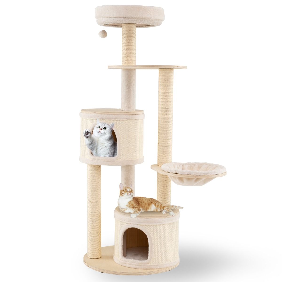 Arbre à chat Coast - 2 maisonnettes - panier et balle - 152 cm - couleur naturelle