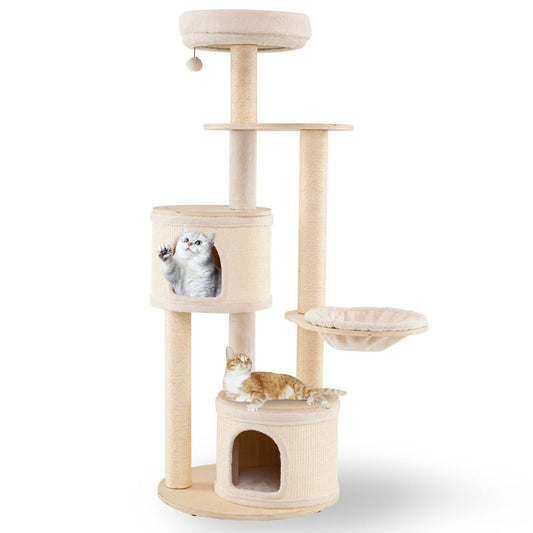 Arbre à chat Coast - 2 maisonnettes - panier et balle - 152 cm - couleur naturelle