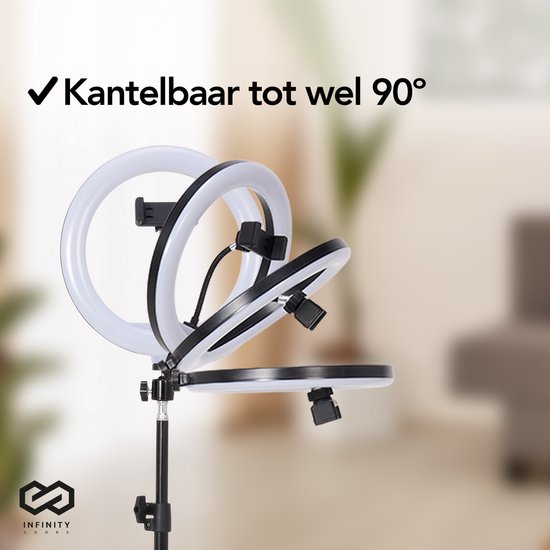 Infinity Goods Ring Light With Tripod - LED - 3 Colours - Adjustable Tripod Up to 186m - Includes Plug - Selfie Ringlight for Tiktok / Instagram / Youtube / Streaming / Working at Home - Black