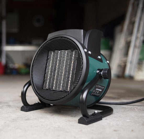 VONROC Chauffage électrique - Jet heater - ventilateur - céramique - 3 réglages : 1000W/2000W/ventilateur - pour des pièces jusqu'à 20m2 - vert