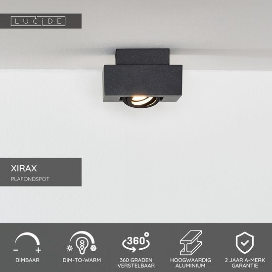 Lucide XIRAX - Spot de plafond (lampe de plafond) - LED « Dim to warm » - GU10 - 1x5 W 2200 K/3000 K - Noir