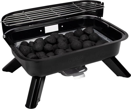 Barbecue hybride Princess 112252 – 2 000 W – Barbecue électrique ou au charbon de bois – Modèle de table compact – Idéal pour le balcon et le camping – 44 x 29 cm
