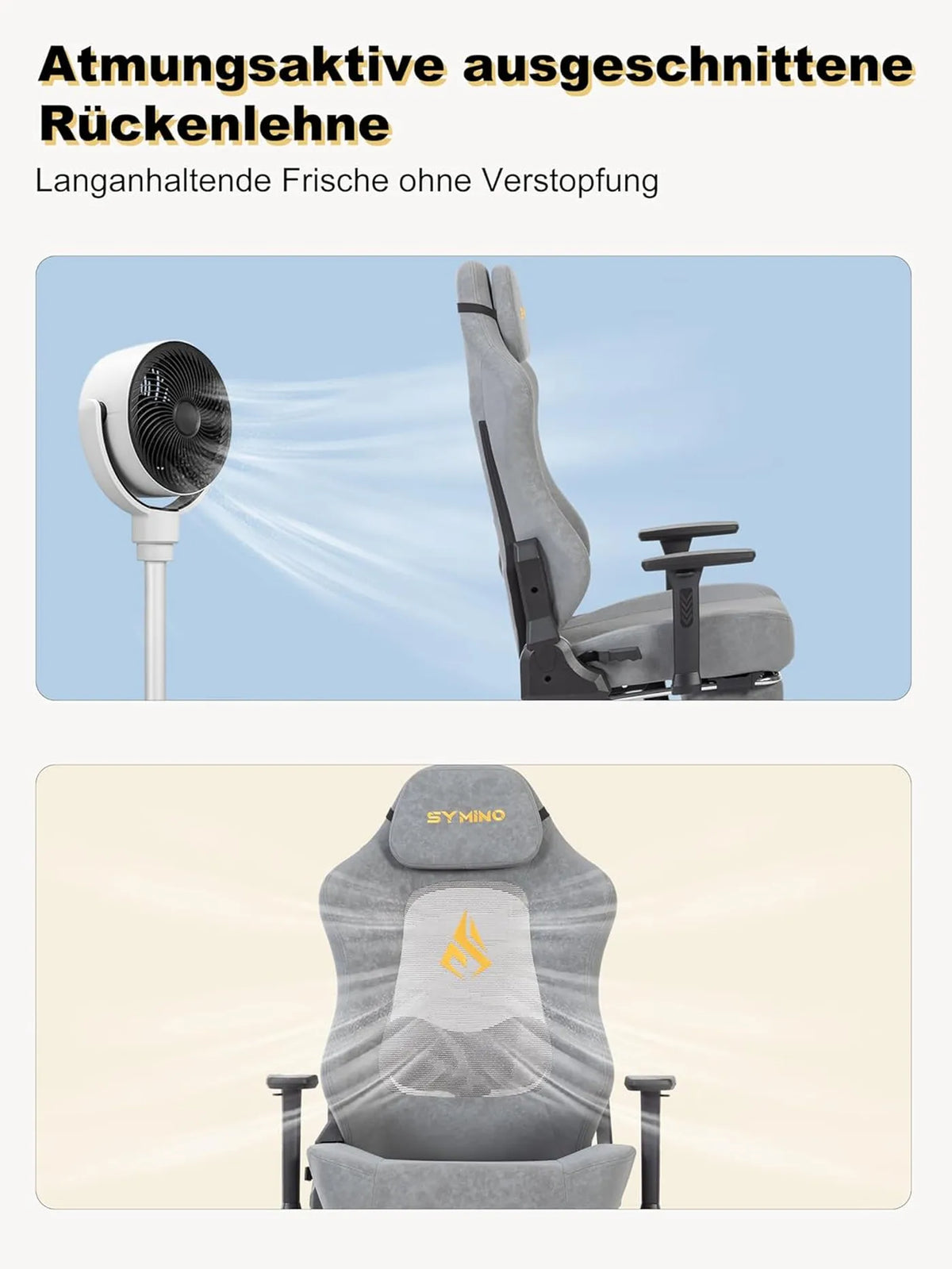 Fauteuil gaming ergonomique SYMINO avec dossier respirant – Cuir PU vintage – Gris – Métal et mousse