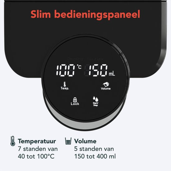 KitchenBrothers Distributeur d'eau chaude - Robinet d'eau chaude - 40-100°C - 150/250/300 ml - Bouilloire instantanée - 2.5L - Noir