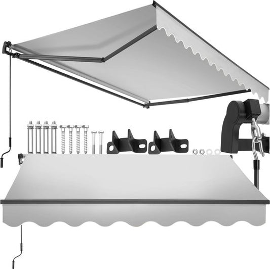 tectake® Sunshade with Articulated Arm - 250 x 200 cm - Store - Protection solaire pour fenêtre, balcon, extérieur - Fixation murale - Résistant à l'eau et aux UV - Gris clair