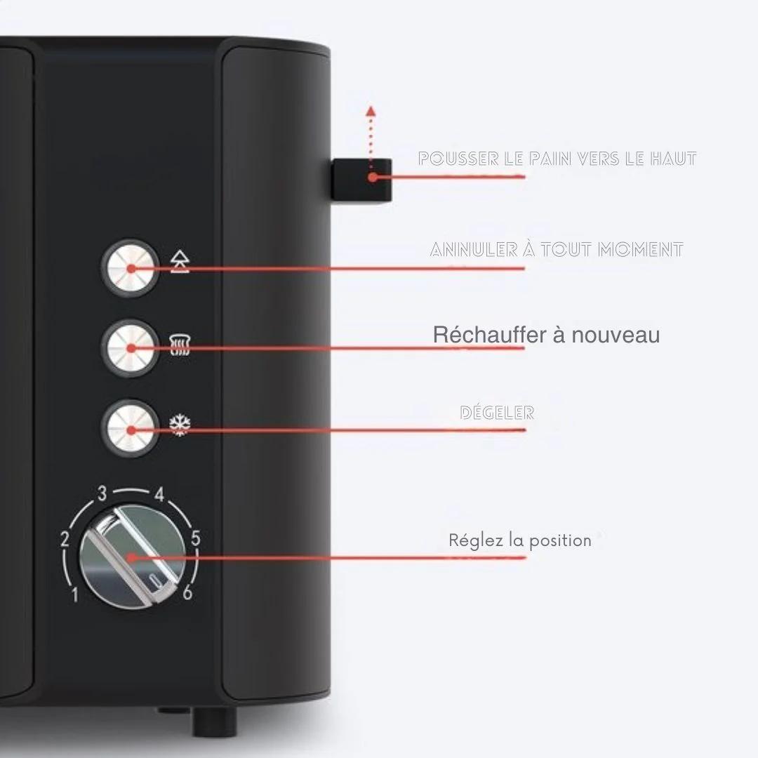 Grille-pain KitchenBrothers - 6 niveaux de chaleur - 2 fentes extra-longues - 1520W - Noir
