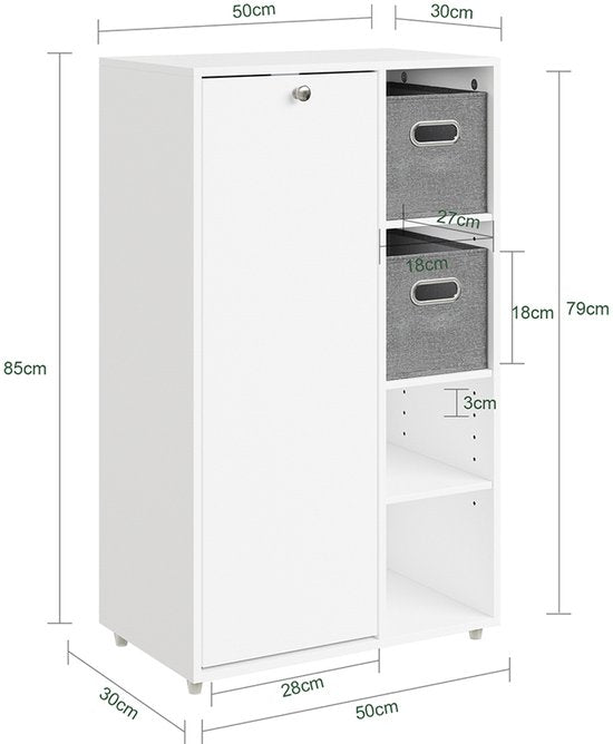 Meuble de salle de bains SoBuy avec panier à linge, armoire de rangement avec 2 paniers en tissu, peu encombrant, linge sale, blanc, pour buanderie BZR218-W