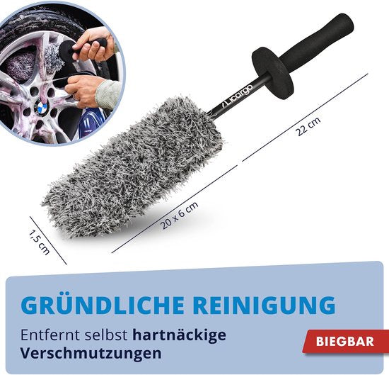LICARGO® brosse à roue flexible en microfibres - Tête de brosse flexible pour les endroits difficiles d'accès - Brosse à roue en microfibres pour jantes en aluminium - Brosse à roue pour voiture - Brosse à jante flexible