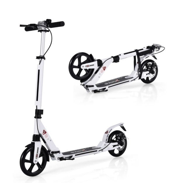 Trottinette pliable Coast avec sonnette et sangle de transport - Réglable en hauteur - Blanc