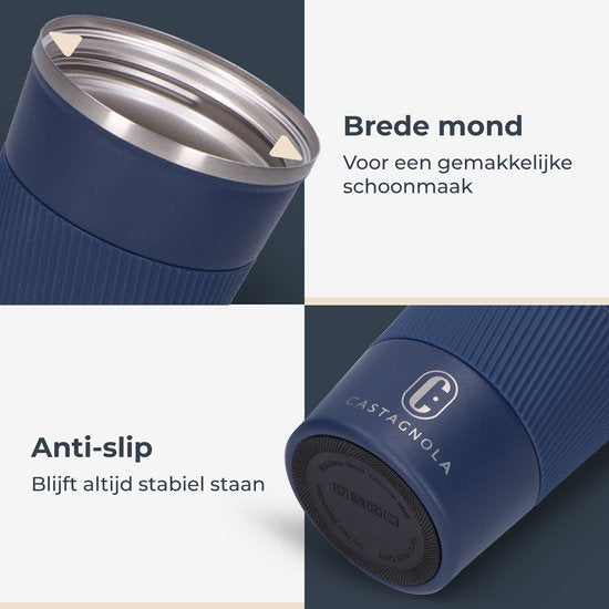 Tasse thermos Castagnola - Tasse à café à emporter - Tasse de voyage pour café et thé - Tasse à thé - 380 ML - acier inoxydable - Bleu