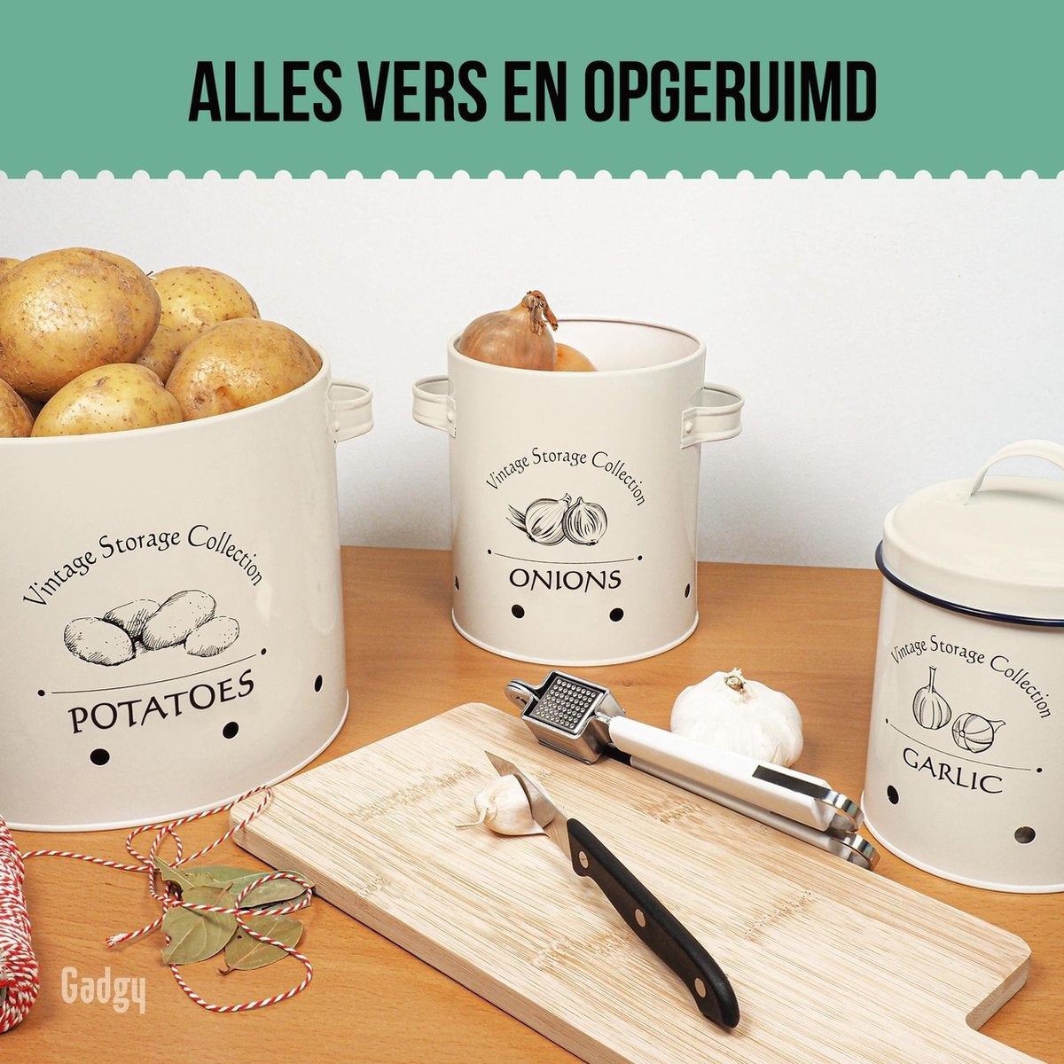 Set de marmites Gadgy : marmite à pommes de terre, marmite à oignons et marmite à ail - 3 marmites avec couvercle - boîte de rangement