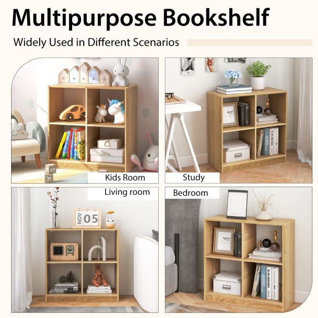 Coast Bookcase 73 x 33 x 75 cm - Naturel - Etagère de rangement à 3 niveaux avec 4 compartiments ouverts