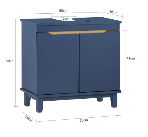 SoBuy Meuble bas pour évier avec 2 portes - 60x30x59 cm - Max 25KG - Bleu
