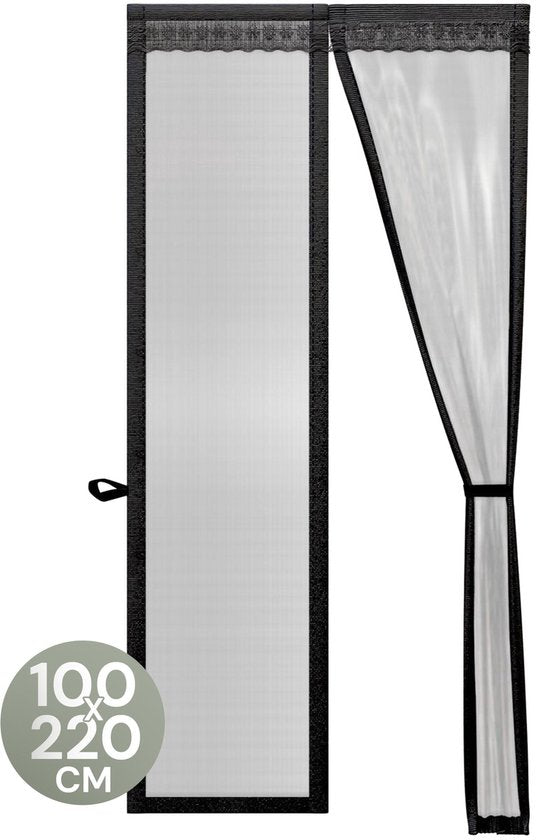 O'DADDY® Rideau de porte Deluxe FIBER - Rideau anti-moustiques magnétique - Pour les nouvelles constructions et les portes standard - Installation facile - Moustiquaire de porte noire - 100x220 cm