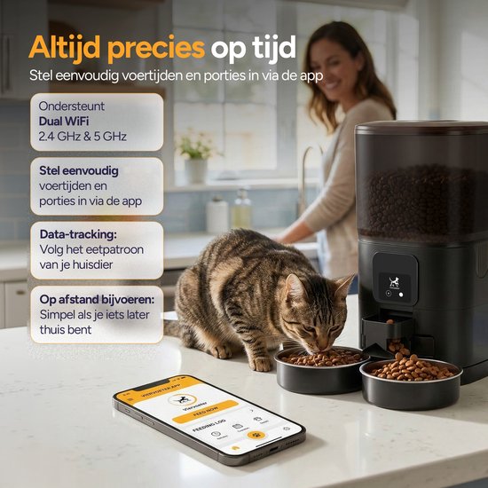 Viervoeter Feed Dual - Mangeoire automatique 7 L - Chat et chien - Distributeur automatique de nourriture avec application et alerte sonore - Noir