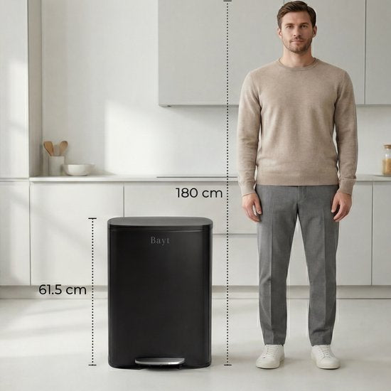 Bayt Trash can - Pedal bin 50 Liter - Trash can 50 Liter - Garbage can 50 Liter - Trash Separation - Waste bin - Stainless steel - Black