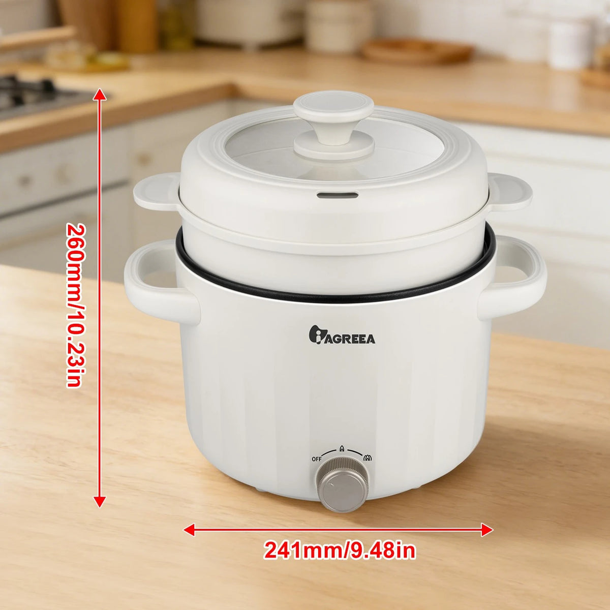 Mijoteuse IAGREEA MC-XZE2066 2,6 L – 1 000 W – Mijoteuse électrique avec panier vapeur – Revêtement antiadhésif – 3 niveaux de chaleur – Réglage de la température