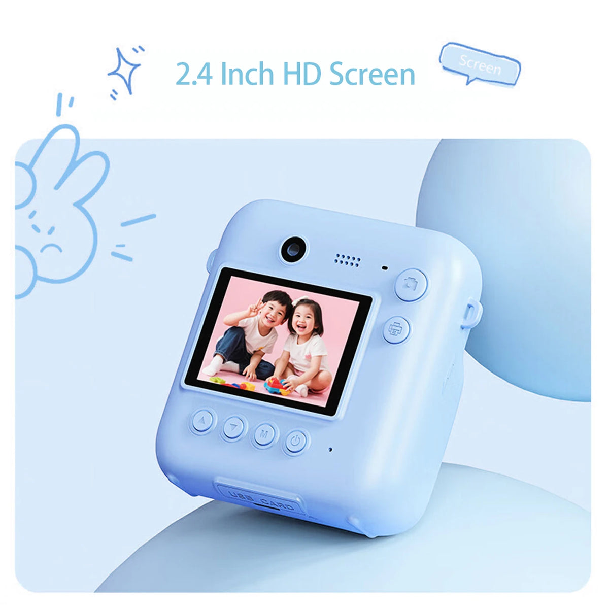 Appareil photo pour enfants Songdian avec impression instantanée DC506 - Bleu - 48 MP - Double objectif - Flash LED - Peut également servir de webcam