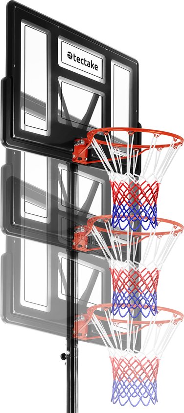 tectake® - Support de basket-ball 230-305cm anneau de basket-ball système de basket-ball avec roues - incl. ballon et pompe