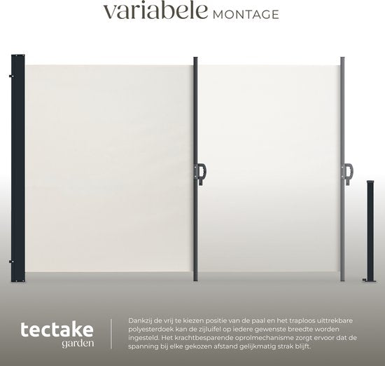 tectake® Pare-vent télescopique avec mécanisme d'enroulement - 300 x 180 cm - Auvent latéral avec armature en aluminium - Pare-soleil - Pare-vue de jardin - Pare-vue de balcon beige - Pare-vue opaque - Toile de store
