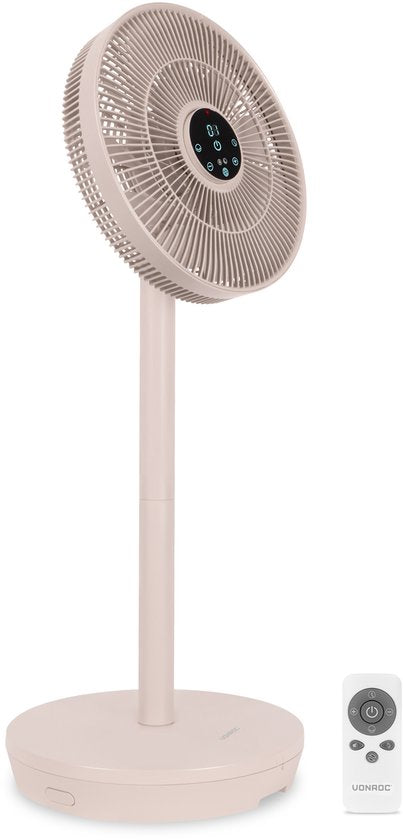 Ventilateur sans fil VONROC BREEZE – Silencieux (<44 dB) – 24 vitesses – léger et portable – 3 modes de ventilation : Naturel, Sommeil, Normal – Modulaire : ventilateur de table et ventilateur sur pied – Écran tactile haut de gamme – Télécommande incluse