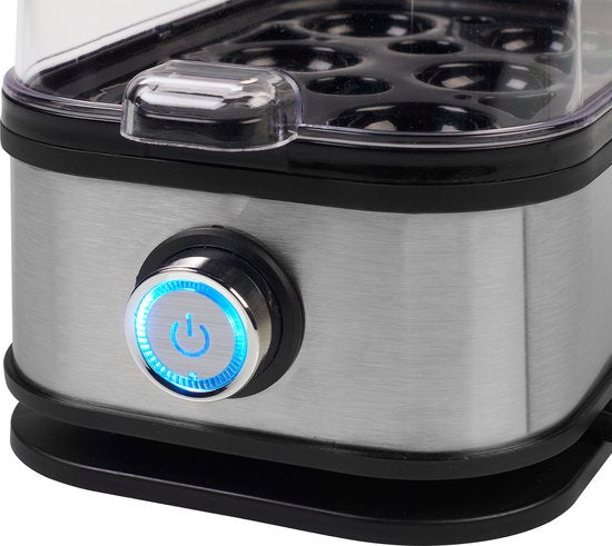 Cuiseur à œufs Princess 262046 – pour 1 à 6 œufs – 400 W – acier inoxydable – cuisson dure, molle et moyenne – minuterie – avec gobelet doseur et pic à œufs