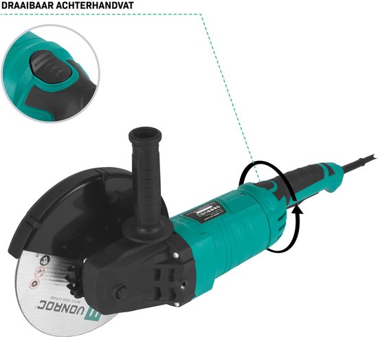 VONROC Meuleuse d'angle 2350W - Ø230mm - 5800 rpm - Avec poignée latérale pour droitier et gaucher - 3 mètres de câble en caoutchouc - excl. meule