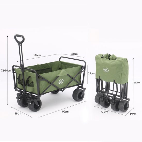 Chariot pliable AXI AB131 – Vert – Avec poignée de traction, freins et housse – Capacité de charge de 100 kg – Facile à transporter – Métal
