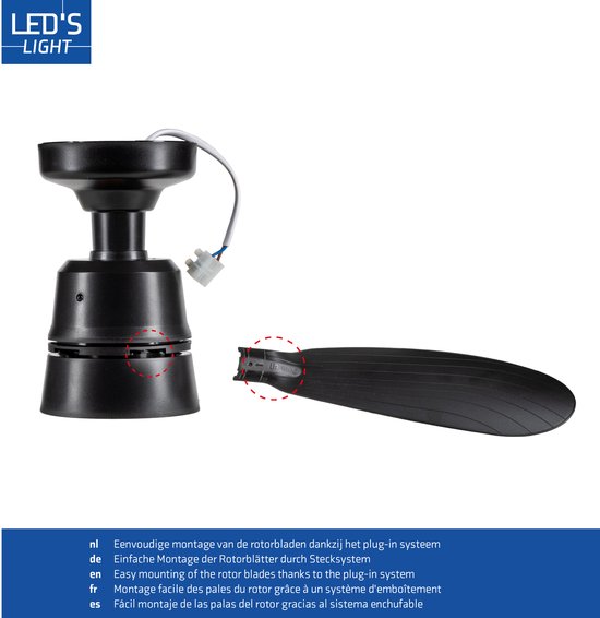 LED's Light - Ventilateur de plafond noir avec lampe - Ø 53 cm - Couleur de lumière réglable - 25 W, 1 100 lm, 3 000 K/6 500 K - Plafonnier avec ventilateur et lampe