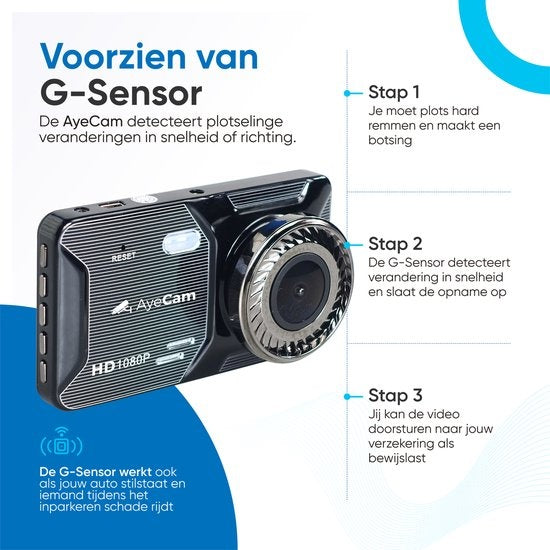 AyeCam Dashcam Pro - Dashcam pour voiture avant et arrière - FULL HD & Vision nocturne - G-Sensor - Incl. 32GB SD