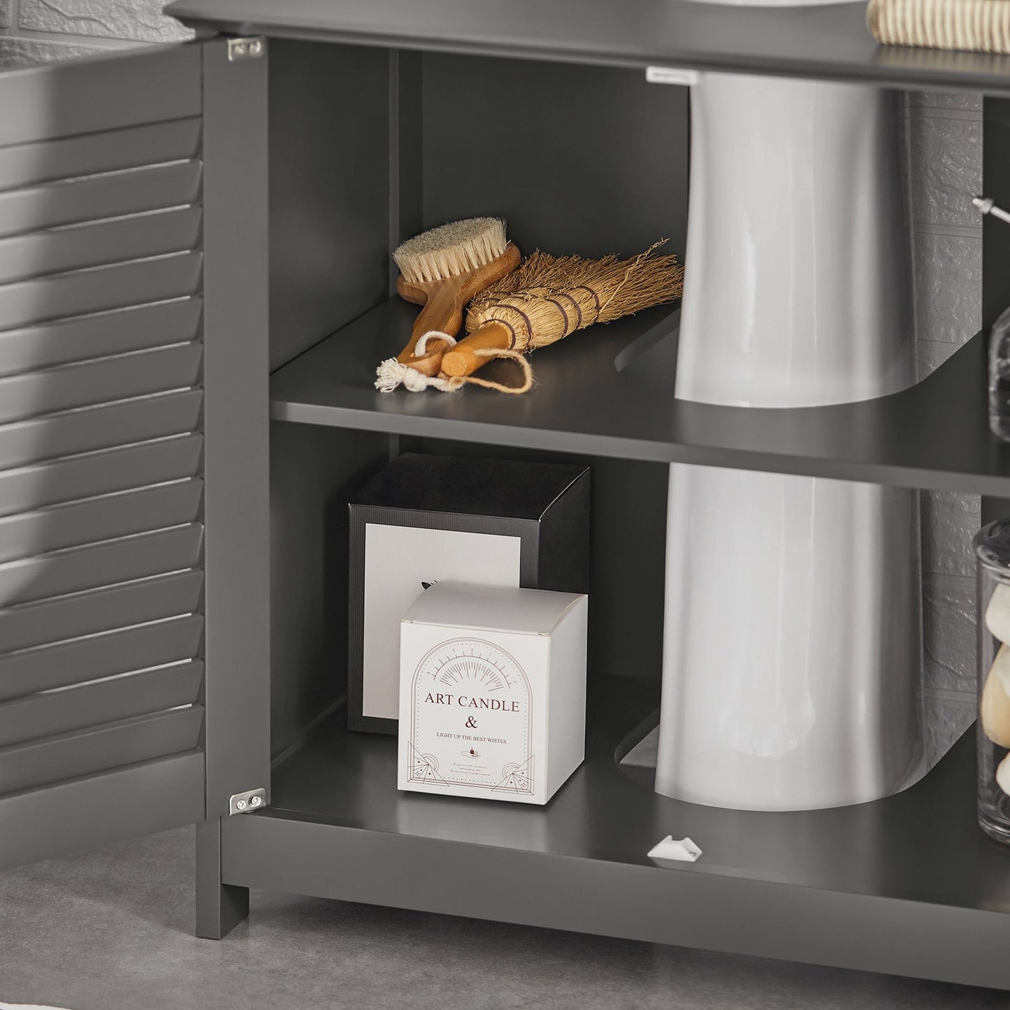 Meuble de salle de bain - SoBuy - 2 Portes et 2 Couches - Gris - 60x35x58cm