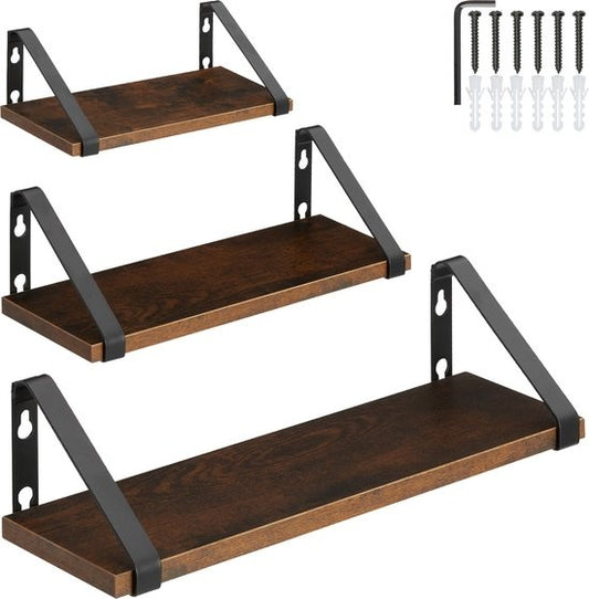 tectake® - 3 Etagères murales Cowell industrial dark brown - 404429