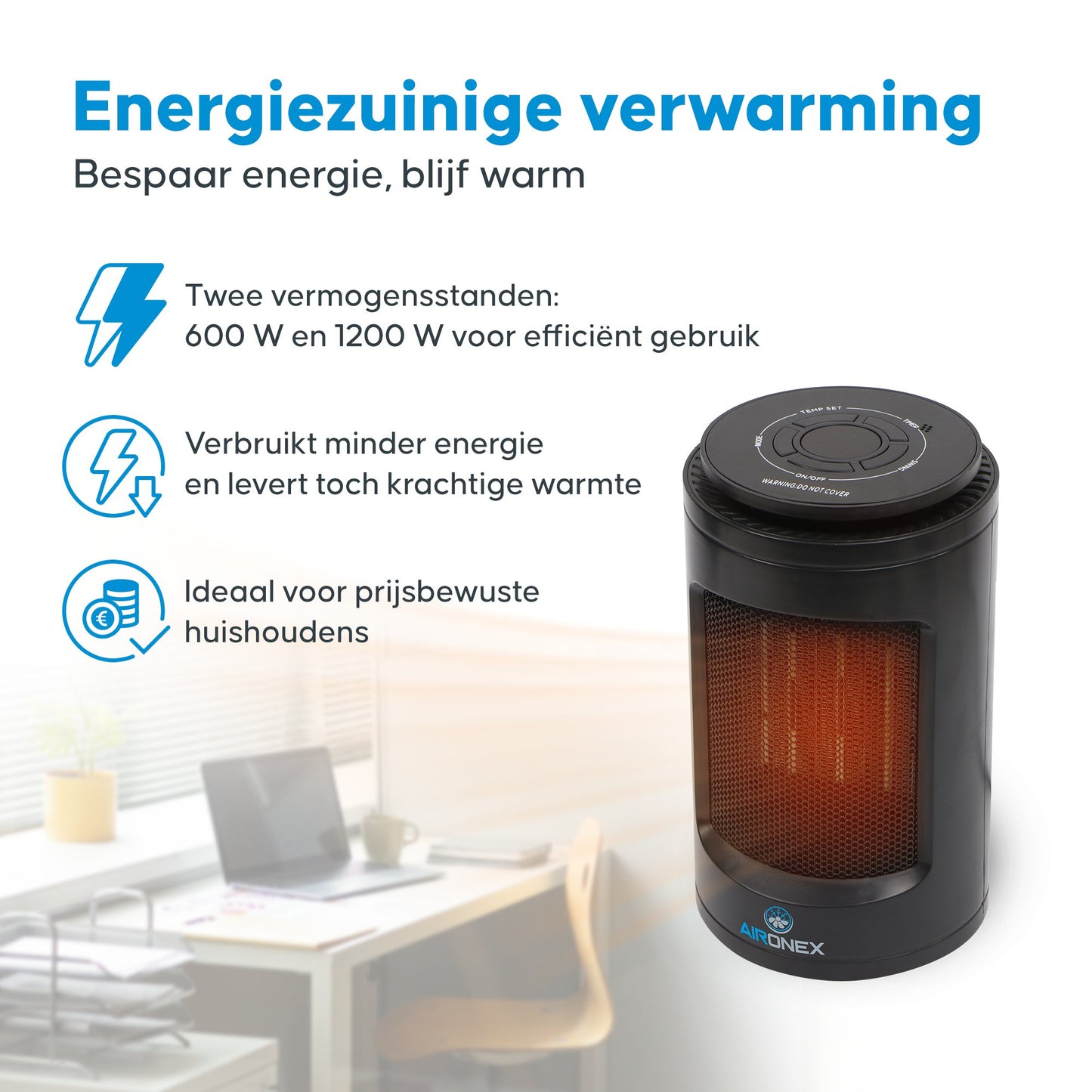 Aironex - Réchaud céramique - Modèle K1000 - 1200 W - Avec télécommande et écran LCD - Antichute & Rotatif - Plastique - Noir