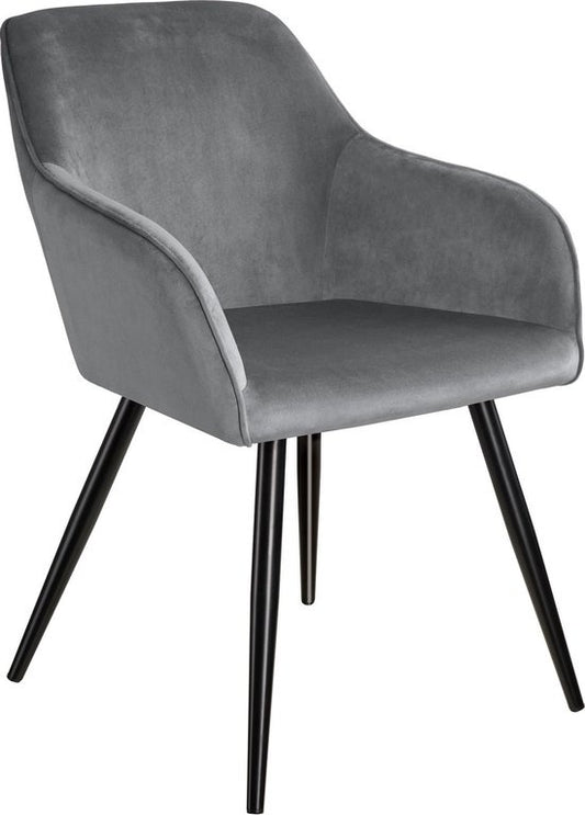 tectake® - Chaise - chaise de salle à manger - Marilyn aspect velours noir/gris - 403659