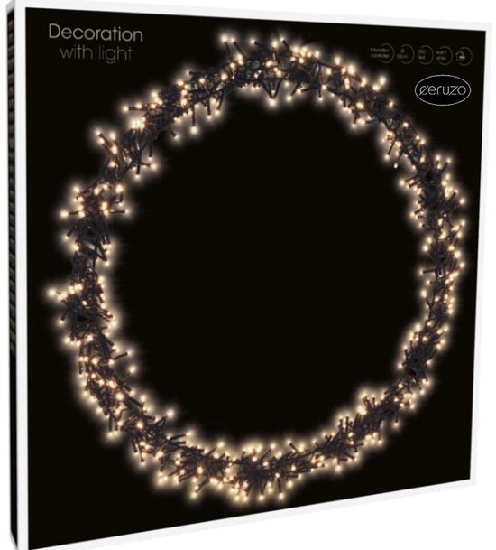 Ceruzo Anneau de Noël - Anneau de décoration avec éclairage - 500 LED - 58 cm de diamètre - Couronne - Blanc chaud - 8 fonctions lumineuses