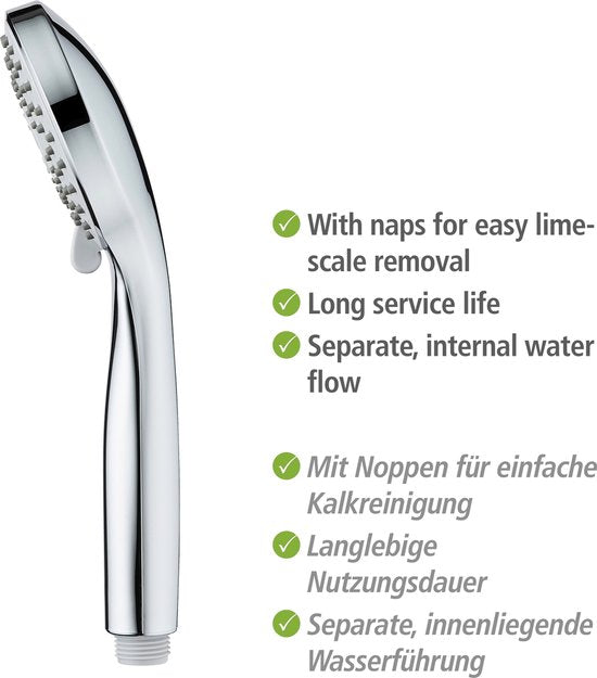 Ensemble de douche à main WENKO Basic 9,5 cm - 5 types de jets - Chromé - Pomme de douche avec flexible